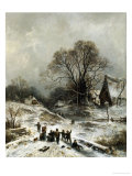 Winter Scene with Children Playing Giclee Print by Adolf Heinrich Lier