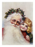 Holly Crowned Father Christmas and Child Giclee Print