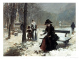 In the Jardins du Luxembourg, Paris, Feeding the Birds Reproduction procédé giclée par Vincenta De Parades