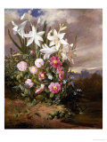 Still Life of Flowers and Butterflies Giclee Print by Josef Schuster