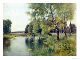 River Landscape in Summer Reproduction procédé giclée par Ernest Parton