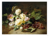 Still Life with of Summer Flowers and Grapes Giclee Print by Henri Robbe