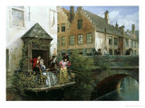 Fishing on a Canal in Bruges Giclee Print by Georges Jules Auguste Cain