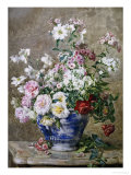 Still Life of Anemones and Roses in a Blue and White Vase Giclee Print by Francois Rivoire