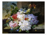 Pretty Still Life of Roses, Rhododendron and Passionflower Giclee Print by John Wainwright