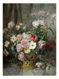 Still Life of Roses, Anemones and Phlox in a Basket reproduction procédé giclée par Francois Rivoire