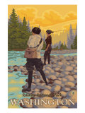 Women Fly Fishing, Mt. Rainier National Park, Washington Prints
