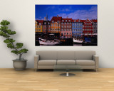 The Colourful Houses and Restaurants of Nyhavn, Copenhagen, Denmark Wall Mural