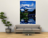 Pagoda Reflected in Black Dragon Pool in Front of Jade Dragon Snow Mountain, Lijiang, China Wall Mural