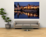 Lights Reflecting on Vltava River at Smetanova Embankment, Prague, Czech Republic Wall Mural