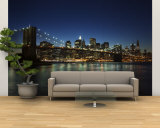 Manhattan Skyline and Brooklyn Bridge at Dusk, New York City, New York, USA Wall Mural – Large by Amanda Hall