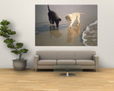Two Retriever Pups Walk in the Surf at a Beach Mural Two Retriever Pups Walk in the Surf at a Beach Mural