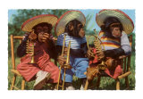 Three Chimps with Brass Instuments and Hats ポスター