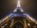 Looking Up at Eiffel Tower in Fog and Rain at Night, Paris, France Photographic Print by Jim Zuckerman