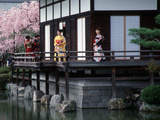 Mother and Daughter at Shobi-Kan Teahouse, Garden at Heian Shrine During Cherry Blossom Festival Photographic Print by Nancy & Steve Ross