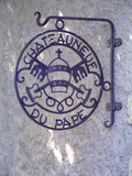 Sign "Chateauneuf Du Pape", Pope's Mitra and Saint Peter's Keys, Chateauneuf-Du-Pape Photographic Print by Per Karlsson