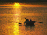 Rowing Boat on Ganges River at Sunset, Varanasi, India Photographic Print by Keren Su