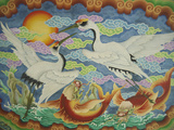 Ceiling Mural of Cranes and Catfish, Nankunshen Temple, Peimen, Taiwan Photographic Print by Steve Satushek