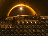 Champagne Bottles in Vaulted Cellar, Champagne Deutz, Ay, Vallee De La Marne, Ardennes, France Photographic Print by Per Karlsson