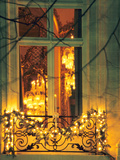 Wrought Iron Railing with Christmas Decorations, Baccarat Museum Shop and Restaurant Photographic Print by Per Karlsson