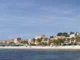 Beach with Palm Trees Along Coast in Bandol, Cote d'Azur, Var, France Photographic Print by Per Karlsson