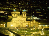Nighttime Aerial View of the Main Square Featuring the Cathedral of Cusco, Cusco, Peru Photographic Print by Jim Zuckerman
