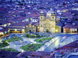 Nighttime Aerial View of the Main Square Featuring the Cathedral of Cusco, Cusco, Peru Photographic Print by Jim Zuckerman