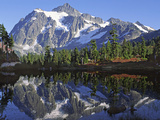 Mt. Shuksan in the Fall with Red Blueberry Bushes, North Cascades National Park, Washington, USA Photographic Print by Charles Sleicher