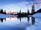 Mt. Rainier and Clouds Reflected in Upper Tipsoo Lake at Sunrise, Mt. Rainier National Park Photographic Print by Jamie & Judy Wild