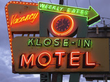 Klose-In Motel Sign Lights as Night Falls, Seattle, Washington, USA Photographic Print by Nancy & Steve Ross