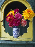 Dahlia Flowers in Vase, Ornate Window Frame, Bellingham, Washington, USA Lámina fotográfica por Steve Satushek Dahlia Flowers in Vase, Ornate Window Frame, Bellingham, Washington, USA Lámina fotográfica por Steve Satushek