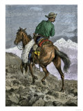 Cowboy Searching for Stray Cattle in the Rocky Mountains Giclee Print
