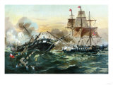 Naval Duel Between the Frigate USS Constitution and the British Ship Guerriere, War of 1812 reproduction procédé giclée