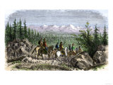 Group of Pioneer Horsemen Getting Their First Glimpse of the Sierra Nevada Range 1800 Lámina giclée Group of Pioneer Horsemen Getting Their First Glimpse of the Sierra Nevada Range 1800 Lámina giclée