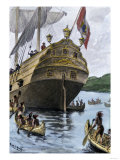 Henry Hudson's Ship, Half Moon, Arriving at Manhattan Island, c.1609 Giclee Print