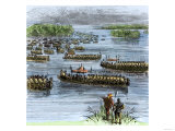 De Soto's Expedition Met by Chief Aquixo's Native Americans on the Mississippi River, c.1542 Giclee Print