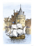 Hudson's Ship, Half-Moon, Leaving Amsterdam for the New World, c.1609 Giclee Print