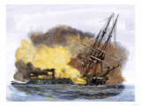 Merrimac, a Confederate Ironclad Ship, Rams the USS Cumberland during the American Civil War Giclee Print