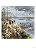 Samuel de Champlain and His Huron Allies Going to Fight the Iroquois, Lake Champlain, c.1600 Giclee Print