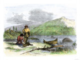 Trappers Finding a Beaver in a Leghold Trap Giclee Print