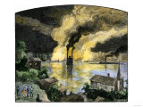 Union Gunboats and Steamships Passing the Confederate Stronghold Vicksburg, Night of April 16, 1863 Lámina giclée