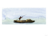 French Fur Trader Poling a River Bateau Loaded with Pelts Giclee Print French Fur Trader Poling a River Bateau Loaded with Pelts Giclee Print