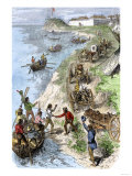 Fur Traders Arriving at a Hudson Bay Company Post in Boats and Wagons Giclee Print Fur Traders Arriving at a Hudson Bay Company Post in Boats and Wagons Giclee Print