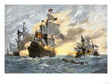 Destruction of John Smith's Ship by the Spanish, Ending His New England Venture Giclee Print