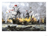 English Warship, Vanguard, Attacking the Spanish Armada, c.1588 Giclee Print