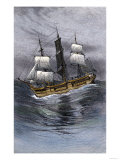 Old Wooden Whaling-Ship under Sail Lámina giclée