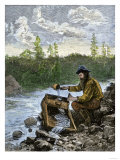 Prospector Washing Pebbles from a Stream Using a Cradle Device to Sparate Gold Nuggets Giclee Print