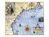 John Smith's Map of New England, with Inset Portrait, c.1620 Lámina giclée John Smith's Map of New England, with Inset Portrait, c.1620 Lámina giclée