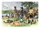 Dutch Merchants Trading with Native Americans on Manhattan Island, c.1600 Giclee Print