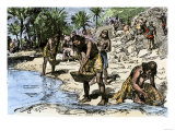 Caribbean Natives Washing Gold for the Spanish Conquerors Giclee Print